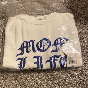 Good American White Sweatshirt with Bold Blue Accents